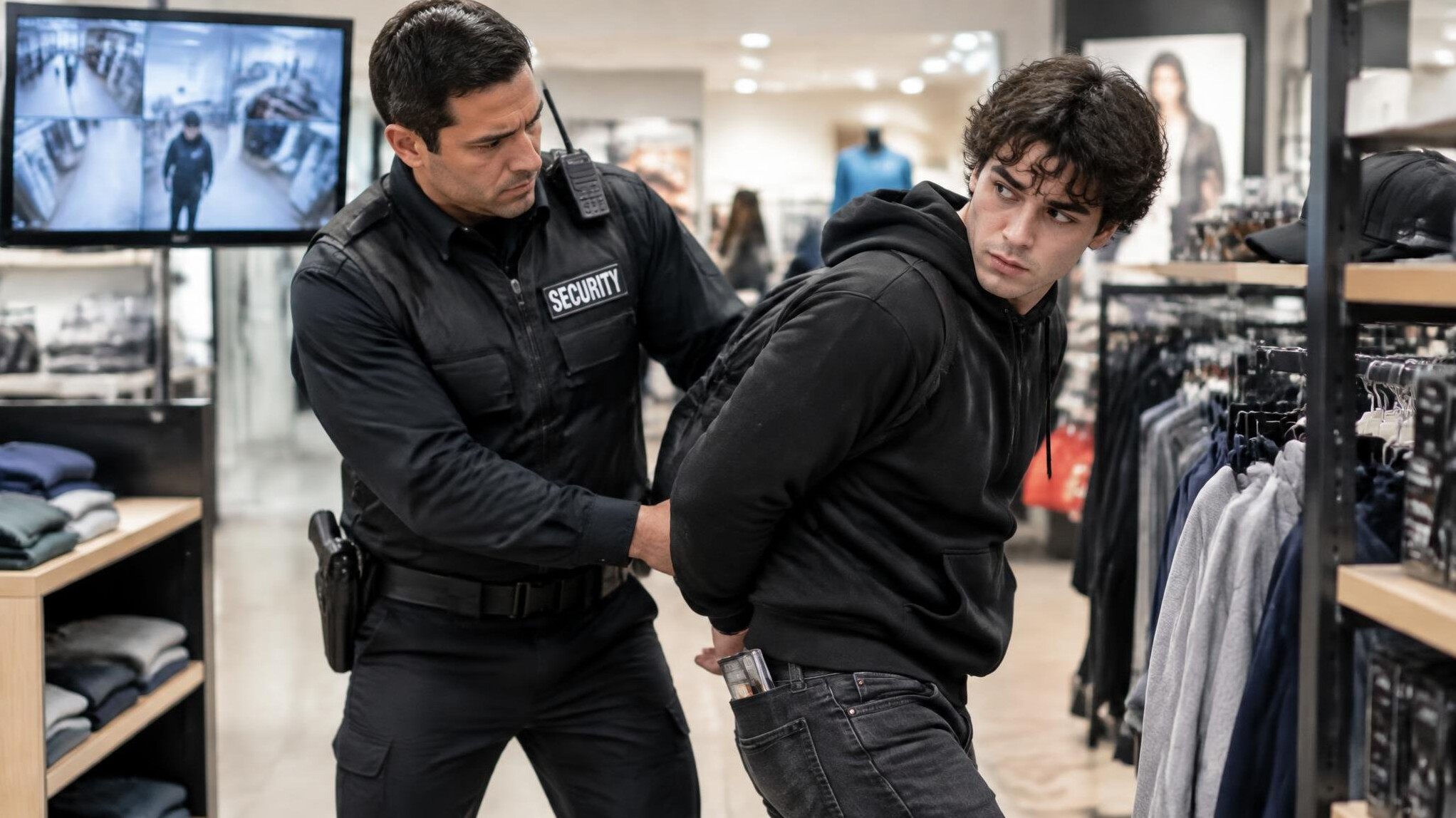 store detective catching thief