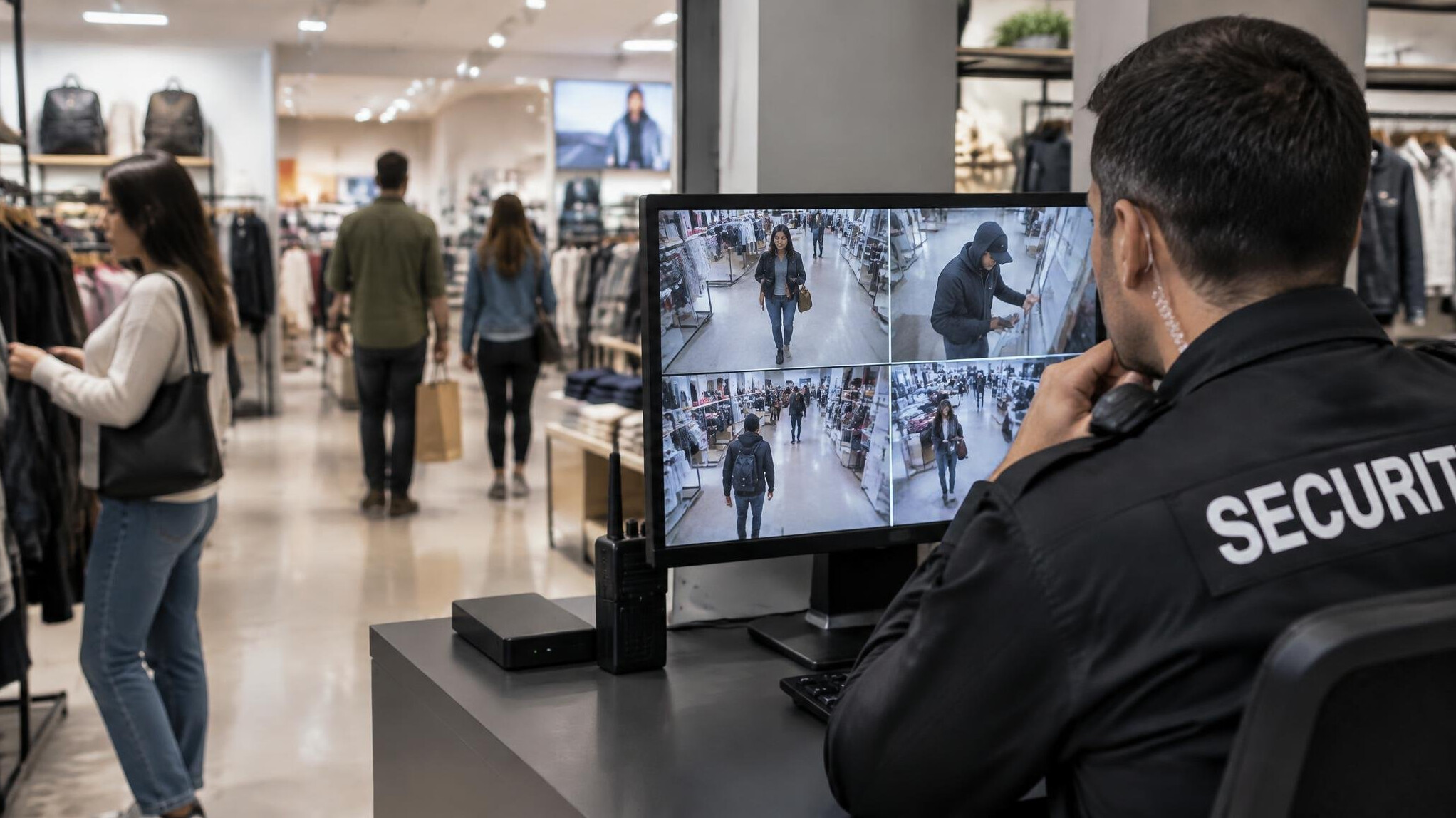 store detective watching shoppers